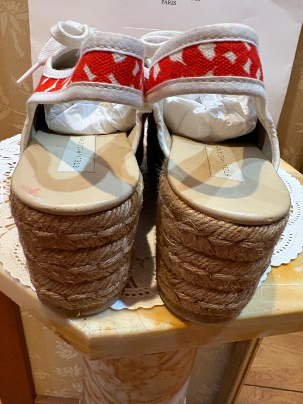STELLA McCARTHY Red & Ivory Canvas Espadrille Lace-Up Shoes - Picture 4 of 11